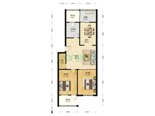 岔路街15号 2室2厅1卫 103平方