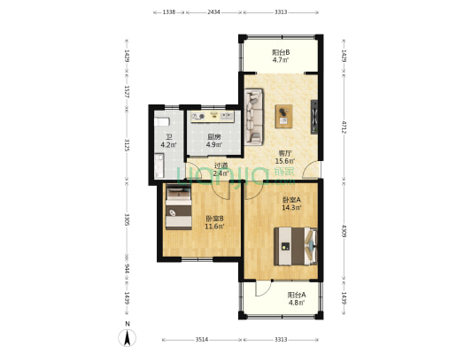 珠海海事局家属院 2室1厅1卫 71平方