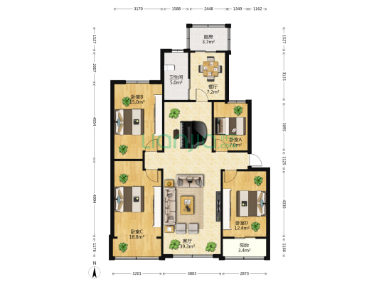 书林街书林花园 4室2厅1卫 130平方