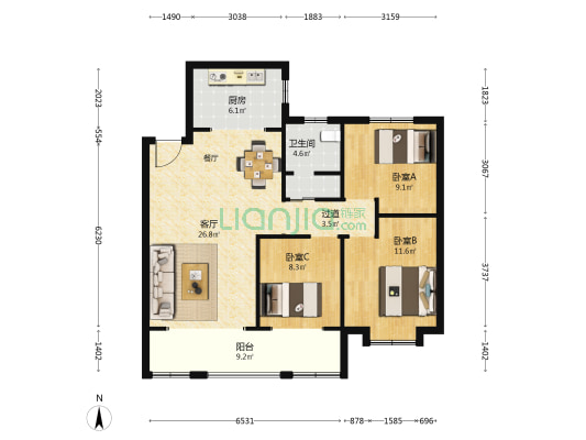 基业尚城（智慧园） 3室1厅1卫 114平方