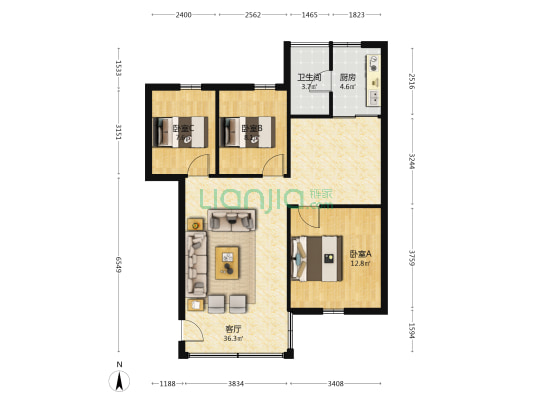 凤城电力村 3室1厅1卫 77平方