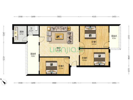 华大小区 3室1厅1卫 99平方