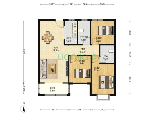 君悦城北区 3室1厅2卫 115平方