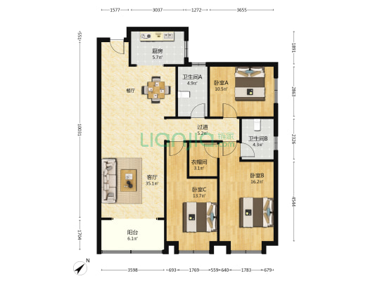 领航云熙 3室1厅2卫 142平方