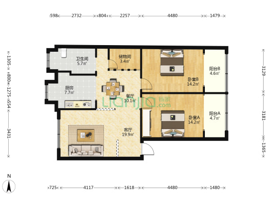 襄阳市财局家属院 2室2厅1卫 106平方