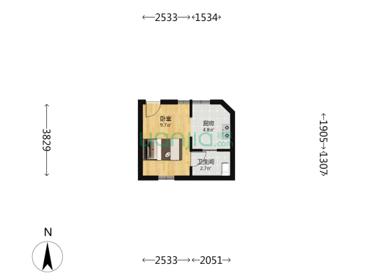 金锁匙巷 1室0厅1卫 21平方