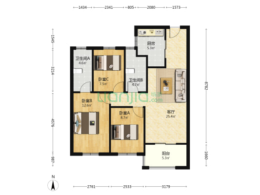 保利明玥宸光 3室1厅2卫 96平方