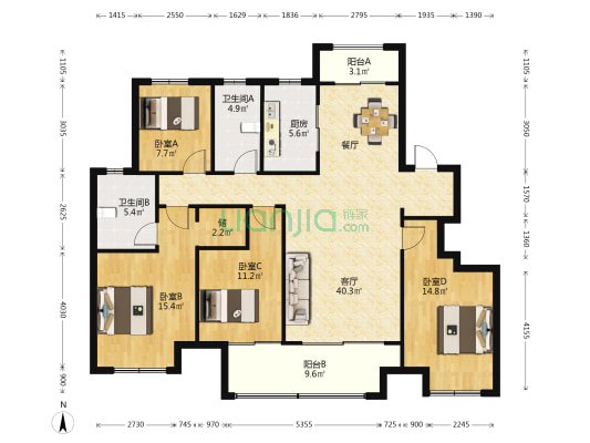阳光城尚海茗苑 4室1厅2卫 143平方