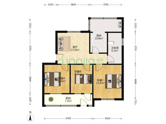 工商局家属院 3室1厅1卫 99平方