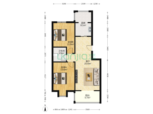 浐灞新城翠园小区 2室1厅1卫 89平方