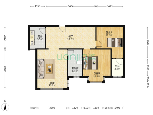 鑫桂佳苑 2室2厅1卫 106平方