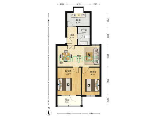 秦川二十八街坊 2室1厅1卫 68平方
