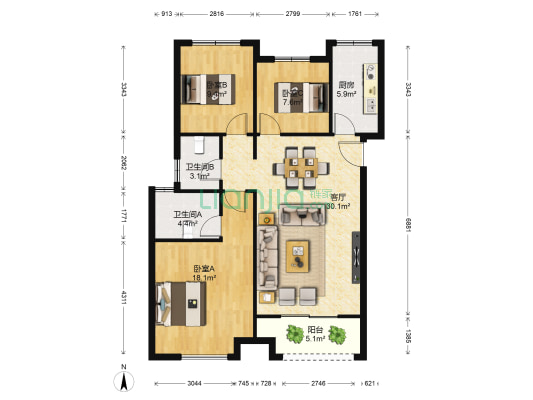 永威梅隆公馆 3室1厅2卫 113平方