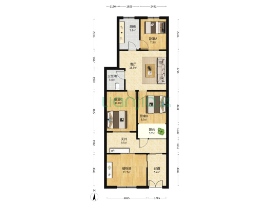 挂车厂家属院 3室1厅1卫 67平方