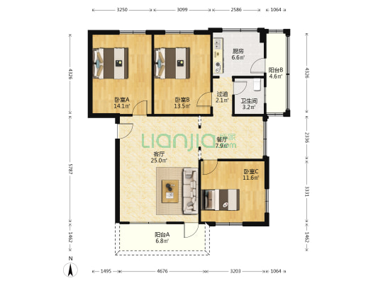 酒厂新邨 3室2厅1卫 121平方
