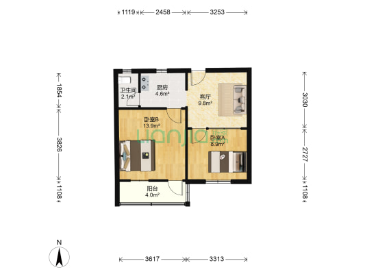 铁链浜52号 2室1厅1卫 52平方