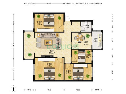 集成花园 4室2厅1卫 115平方