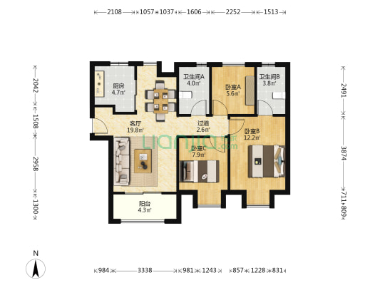招商1872 3室1厅2卫 94平方