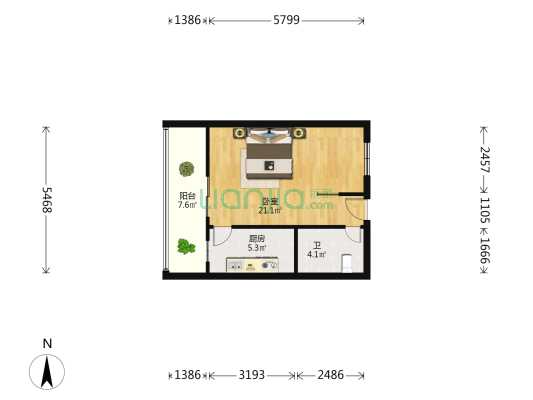 蓝堡佳苑 1室0厅1卫 50平方