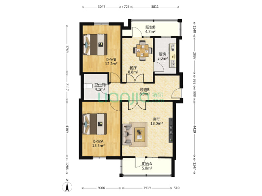 小张各庄 2室2厅1卫 93平方