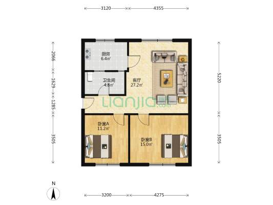 富雅建材 2室1厅1卫 84平方