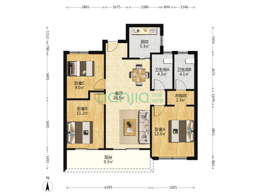 前湾畅想江澜湾 3室1厅2卫 107平方