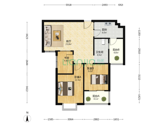 东城一品轩 3室1厅1卫 86平方