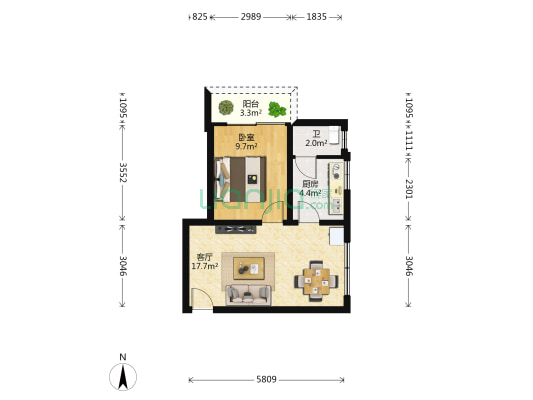 永新城 1室1厅1卫 46平方
