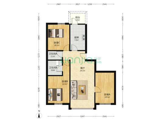 婷苑楼 3室1厅2卫 85平方