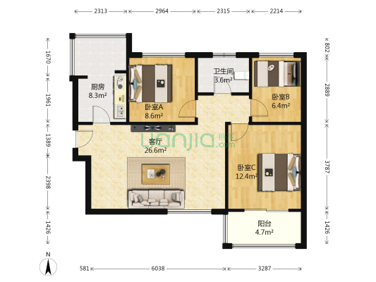 华润二十四城二期 3室1厅1卫 94平方