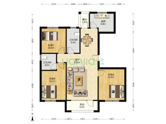 海达如意金岸二期南区 3室1厅2卫 127平方