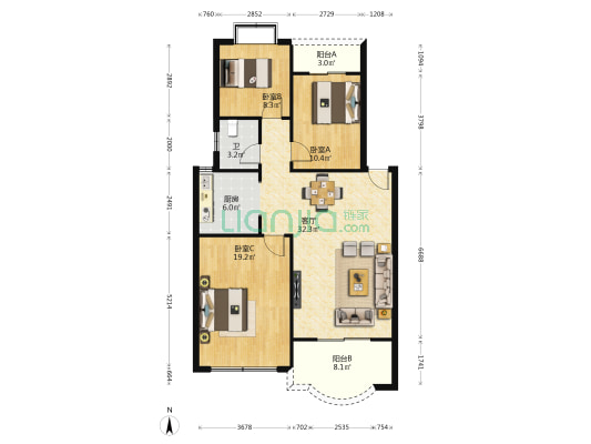 锦绣中星 3室1厅1卫 103平方