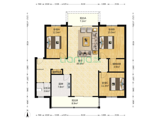 武阳中路54号 3室1厅1卫 130平方