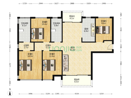 高弘花园 4室1厅2卫 139平方