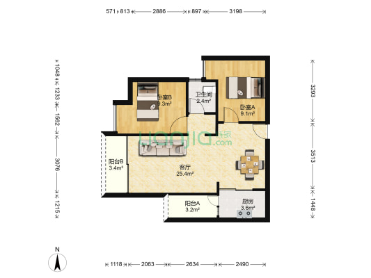 中恒世纪广场 2室1厅1卫 81平方