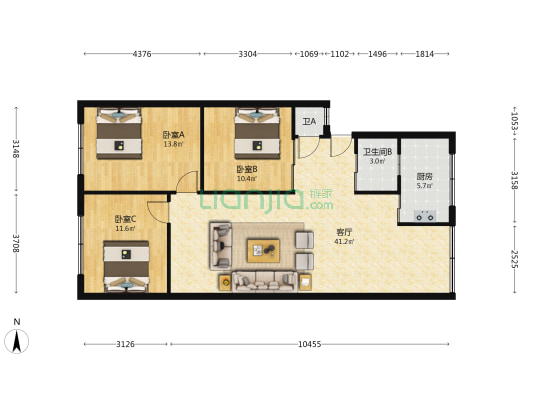 蜀州中路223号 3室1厅2卫 105平方