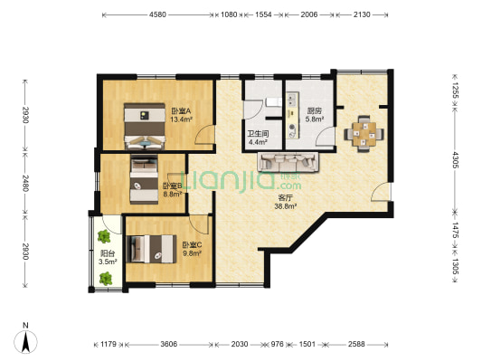 广西外经贸大院 3室1厅1卫 110平方