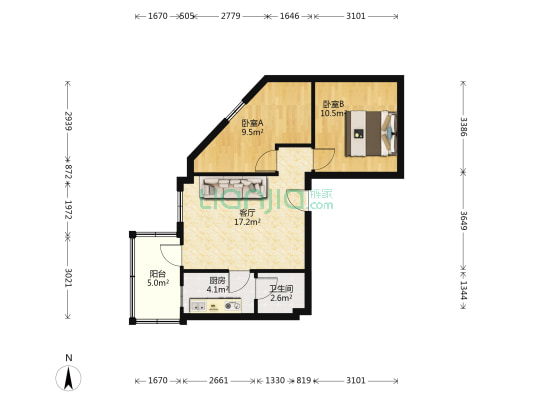 筑北商住楼 2室1厅1卫 66平方