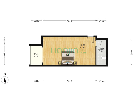 高桥国际 1室0厅1卫 80平方