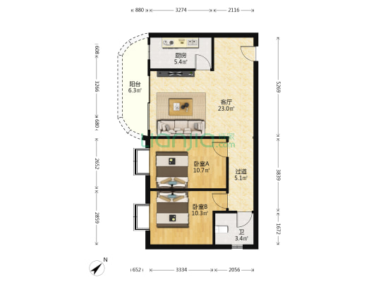 花果山庄 2室1厅1卫 79平方