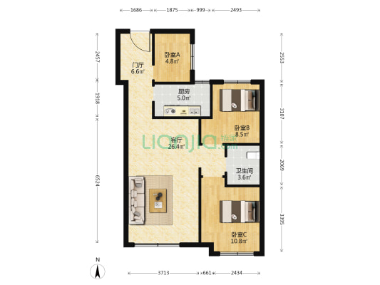 保定玉兰湾 3室1厅1卫 91平方
