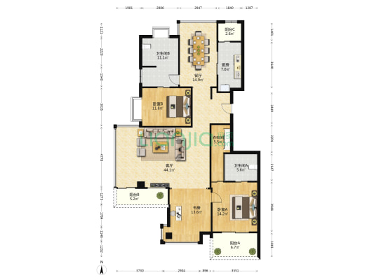 博海豪园 3室2厅2卫 160平方