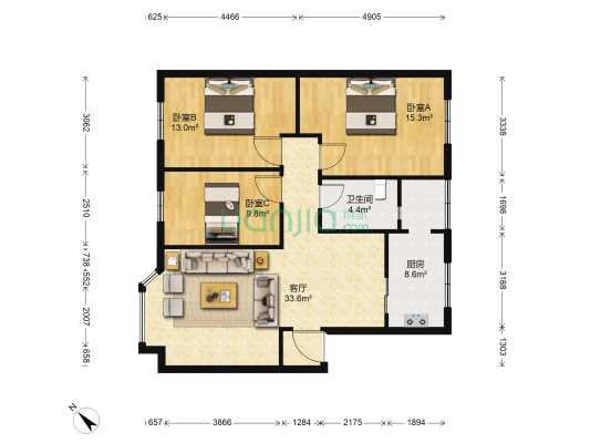 西和公寓同友路 3室1厅1卫 110平方