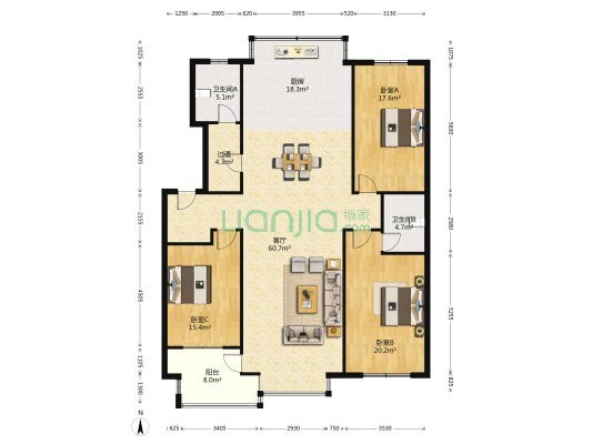 警苑 3室1厅2卫 174平方