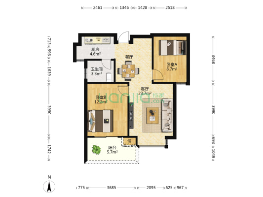 隆源国际花园 2室1厅1卫 75平方