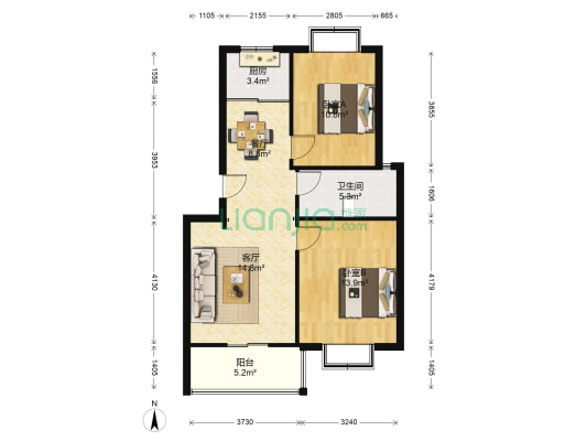 利民花园 2室2厅1卫 84平方