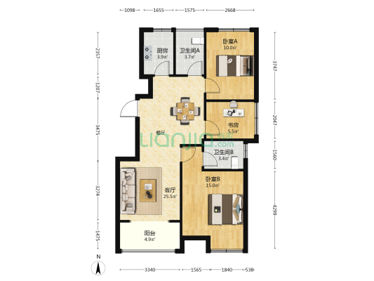 锦园小区 3室1厅2卫 89平方