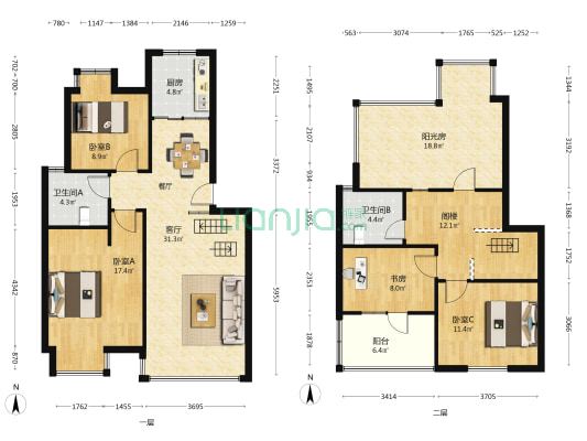 华庭御园 4室1厅2卫 115平方