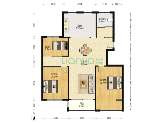 西苑一村 3室1厅1卫 137平方