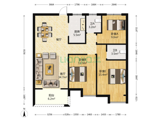 紫菱东岸 3室1厅2卫 111平方